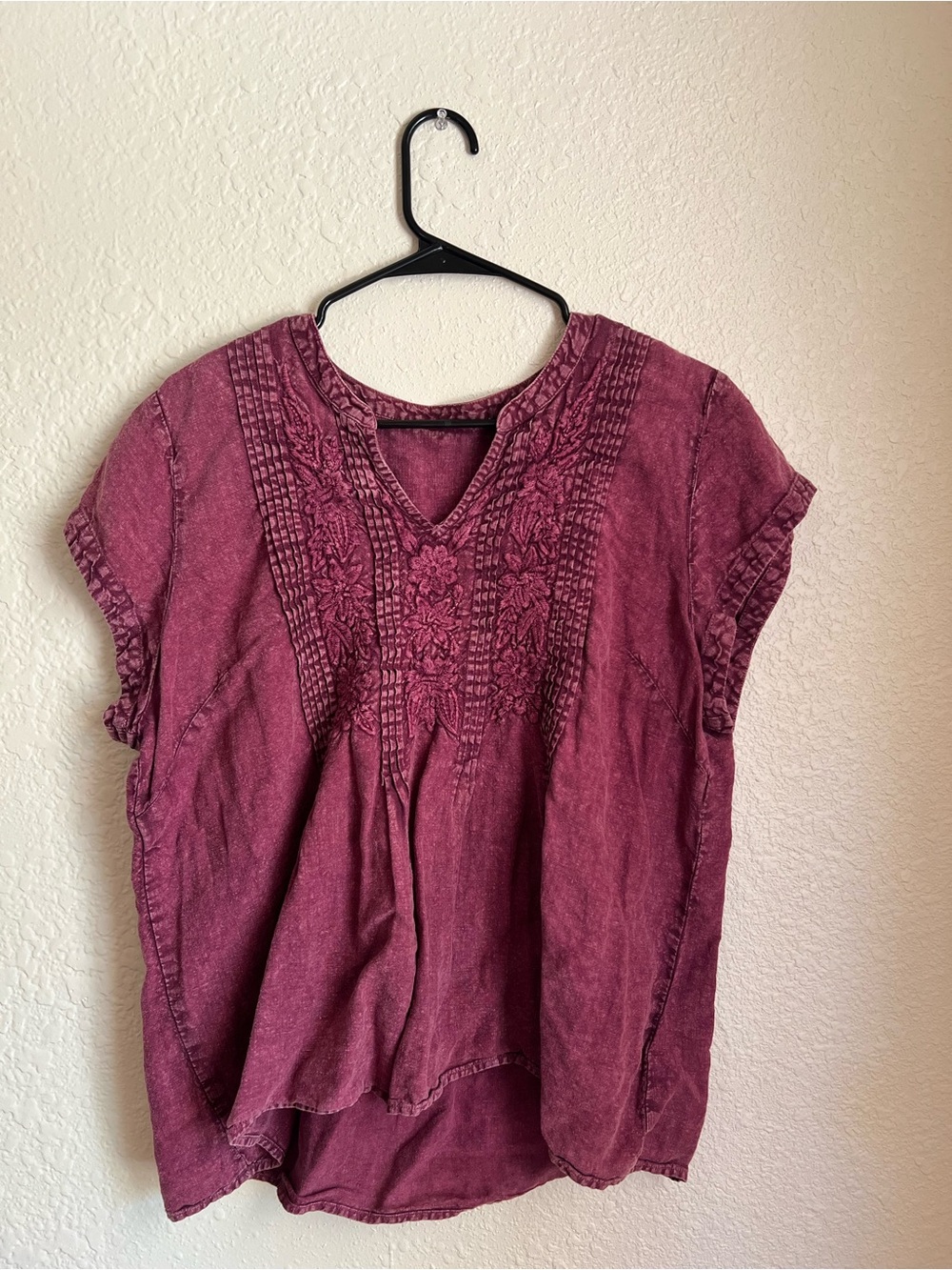 Women’s Embroidered V-Neck Top in Deep Berry